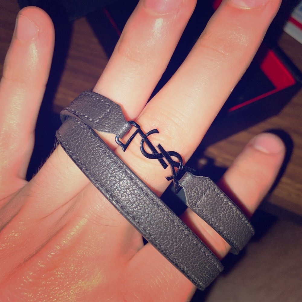 YSL-plaque leather wrap bracelet